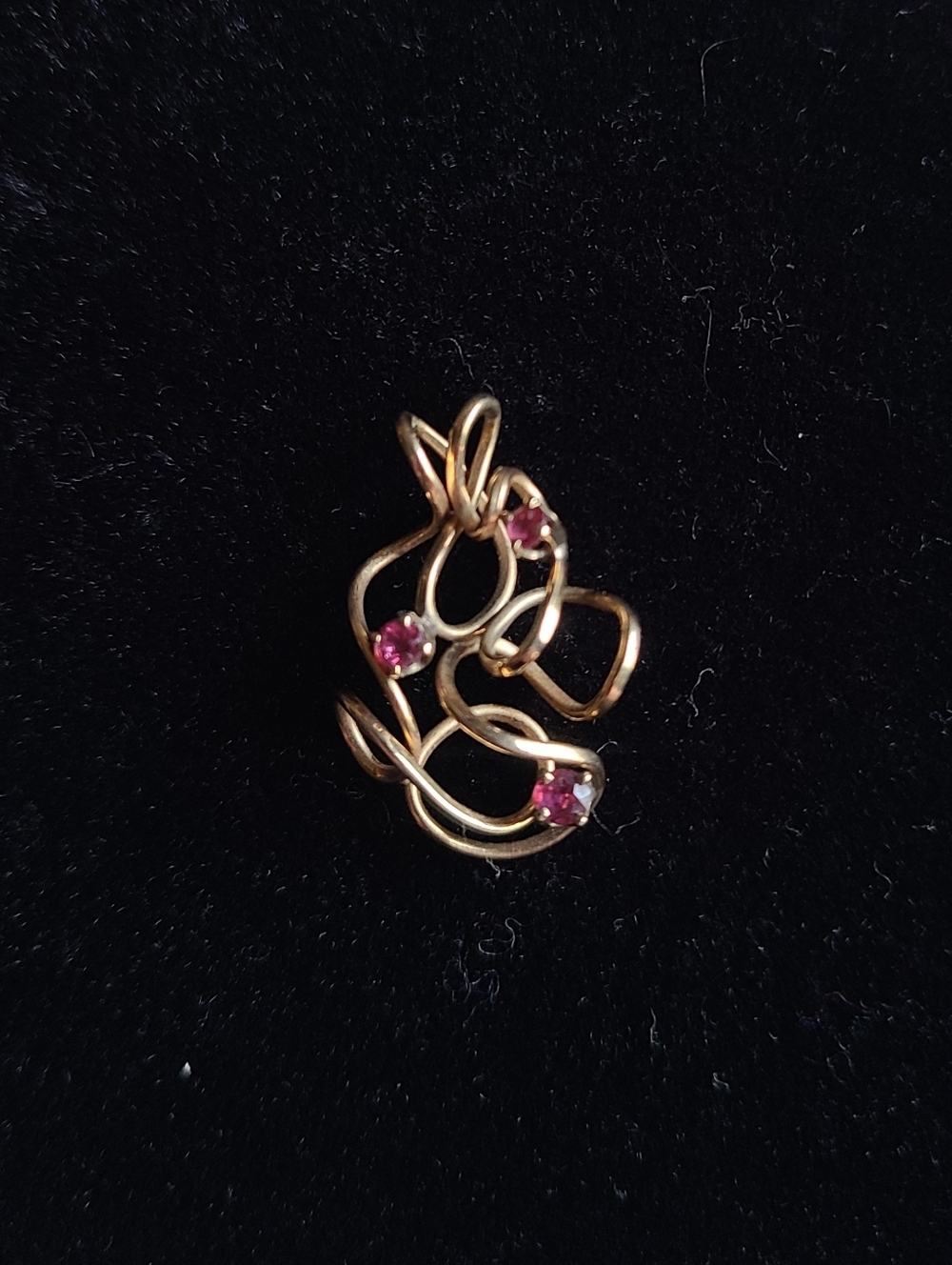 14k Gold Hand Twirled Ruby Pendant